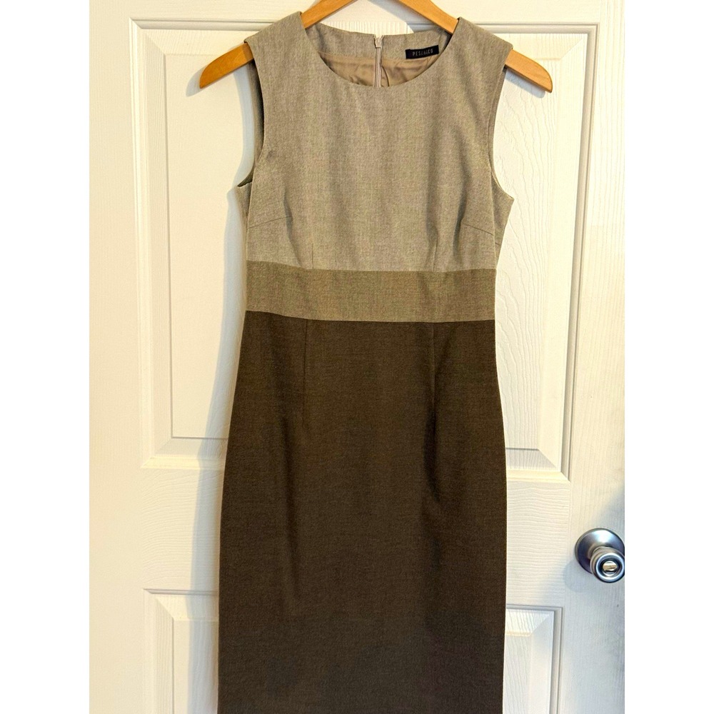 Peserico Gray Tan Preppy Colorblock Sheath Dress Lined Zip Size S S02586 Italy
